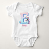 Verander Naam Mooi Roze Blauw Cute Letter E Eenhoo Romper (Voorkant)