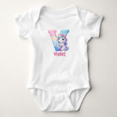 Verander Naam Mooi Roze Blauw Cute Letter V Eenhoo Romper (Voorkant)