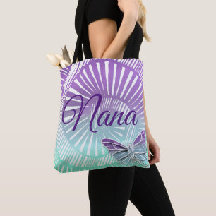 Verander naam Oma Paarse Draaikolk & Vlinder Tote Bag