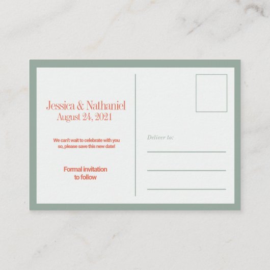 Verander ons Briefkaart Datum in Terracotta en Gro (Achterkant)