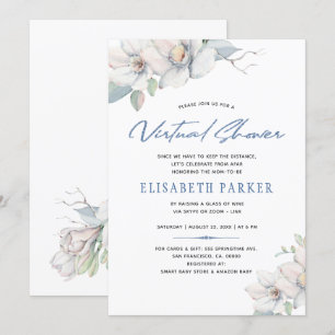 Verander plannen blauwe bloem virtuele baby shower kaart