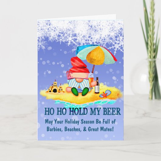 Verander tekst, Beach Santa, houd mijn bier, Kerst Kaart (Voorkant)