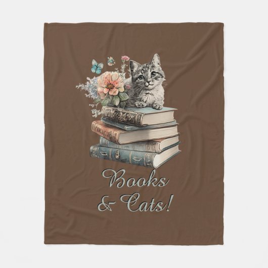 Verander Tekst, Boeken & Katten, met Bloemen, op B Fleece Deken (Voorkant)