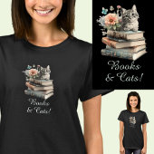 Verander Tekst, Boeken & Katten, met Bloemen, op Z T-shirt