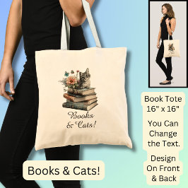 Verander Tekst, Boeken & Katten, met Bloemen, op Z Tote Bag