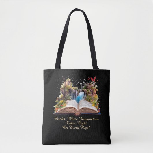 Verander tekst, boeken waar verbeelding vlucht tote bag (Voorkant)