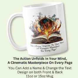 Verander tekst, de actie ontvouwt zich in je geest koffiemok