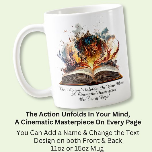 Verander tekst, de actie ontvouwt zich in je geest koffiemok