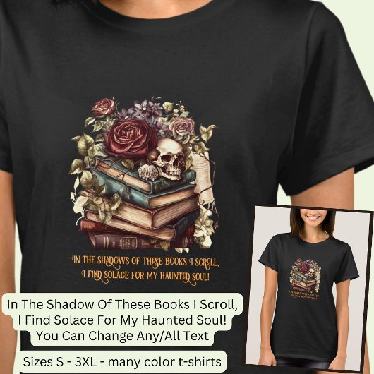 Verander tekst, Gothic Books & Lezer Quote, Zwart T-shirt