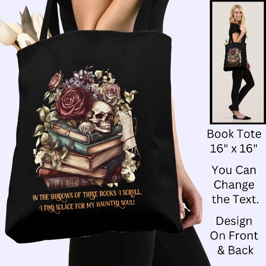 Verander tekst, Gothic Books & Lezer Quote, Zwart Tote Bag