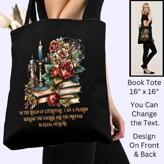 Verander tekst, Gotische boeken & kaarsen, Quote, Tote Bag
