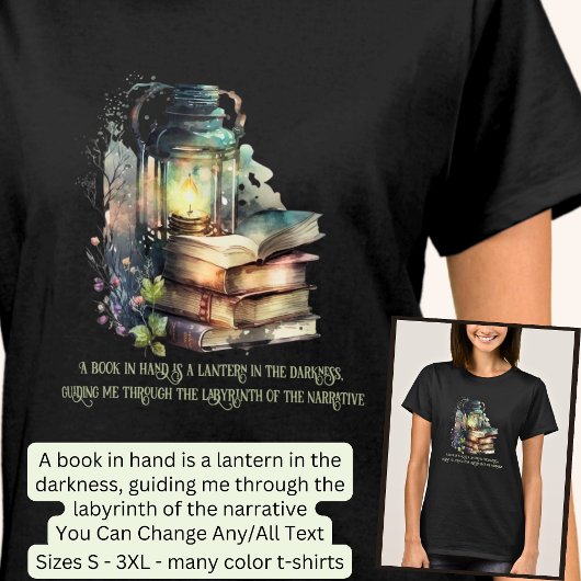 Verander tekst, Gotische boeken & lantaarn, Quote, T-shirt