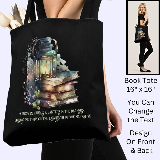 Verander tekst, Gotische boeken & lantaarn, Quote, Tote Bag