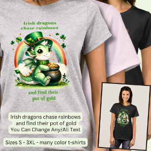 Verander tekst, St Patricks Dragon Rainbow Pot Gol T-shirt