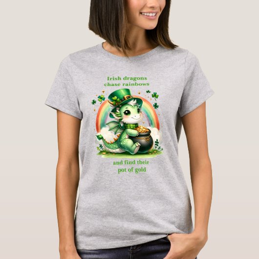 Verander tekst, St Patricks Dragon Rainbow Pot Gol T-shirt (Voorkant)