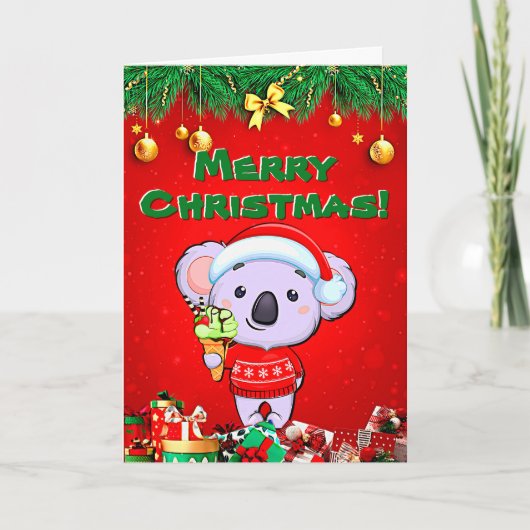 Verander tekst, Vrolijke Kerstmis Koala met Ijs Kaart (Voorkant)