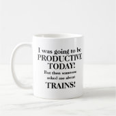 Verander tekst, wordt vandaag productief, treinen koffiemok (Links)