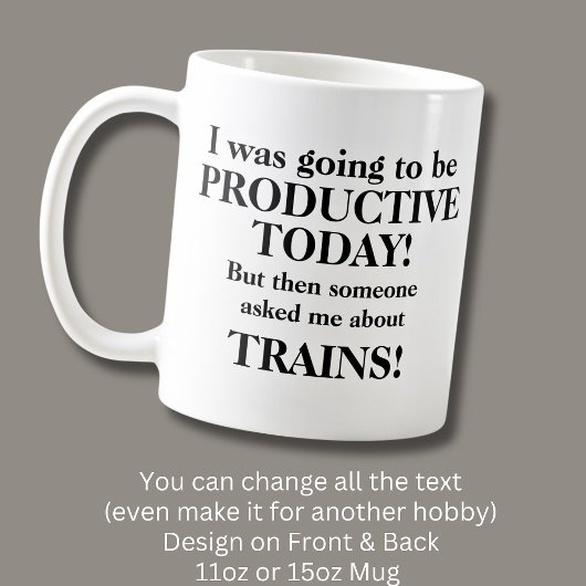 Verander tekst, wordt vandaag productief, treinen koffiemok