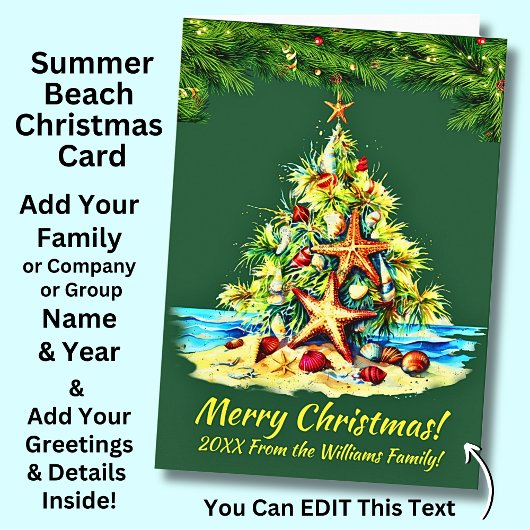 Verander tekst, Zeesterren schelpen Zand Kerstboom Kaart