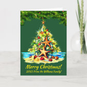 Verander tekst, Zeesterren schelpen Zand Kerstboom Kaart (Voorkant)