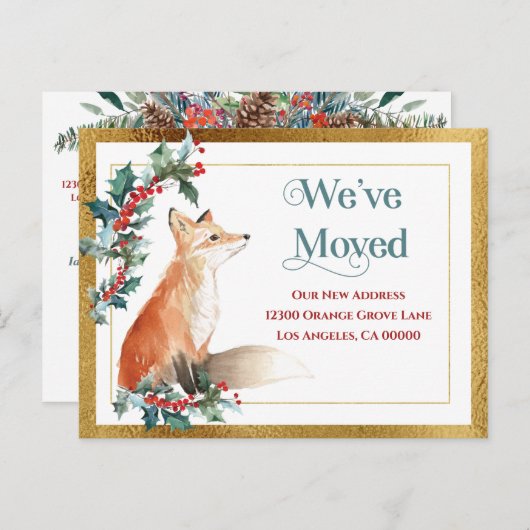 Verander van adres Gold We hebben vakantie verplaa Aankondigingskaart (Voorkant / Achterkant)