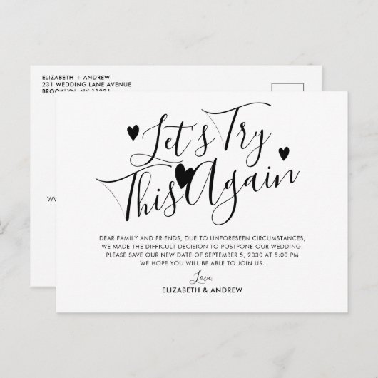 Verander van datum voor uitstellen van huwelijk Pr Aankondigingskaart (Voorkant / Achterkant)