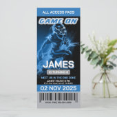 Veranderbare blauwe voetbal ticket uitnodiging (Staand voorkant)