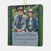 Veranderbare foto ouder worden sinds keramisch ornament (Links)