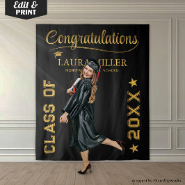 Veranderbare zwart-gouden afstudeerfoto-achtergron wandkleed