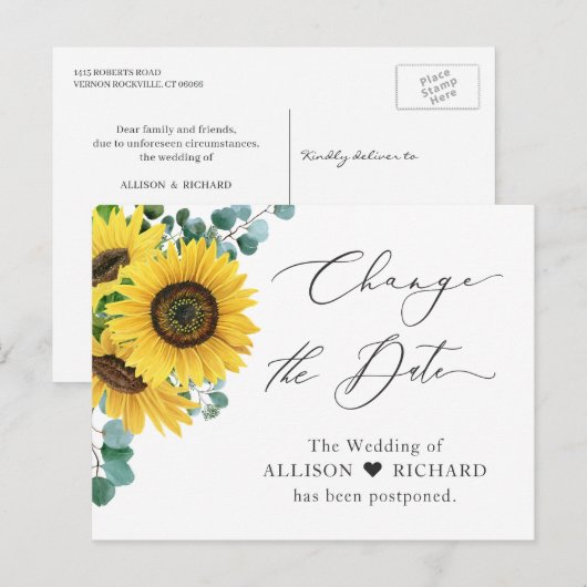 Veranderde datum uitgestelde Eucalyptus Zonnebloem Briefkaart (Voorkant / Achterkant)