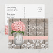 Veranderde de datum Monogram Roze Hortensia Metsel Briefkaart (Voorkant / Achterkant)