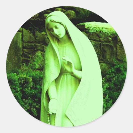 Veranderde Groene Maagd Maria Ronde Sticker (Voorkant)
