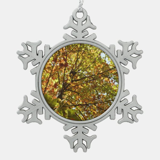 Veranderen Maple Tree Green en Gold Herfst Kleur Tin Sneeuwvlok Ornament (Voorkant)