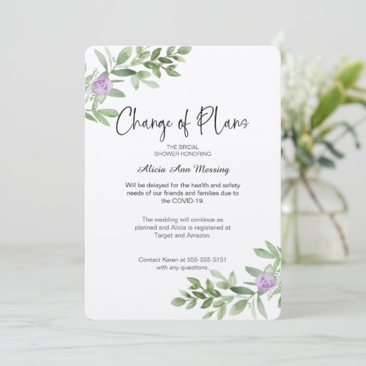 Veranderen van plannen lavender voor bruiloft kaart (Staand voorkant)