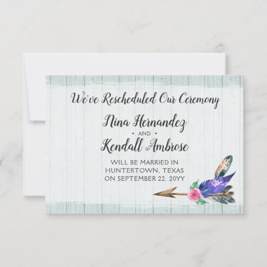 Verandering datum Rustic Boho Uitgestelde bruiloft Save The Date (Achterkant)