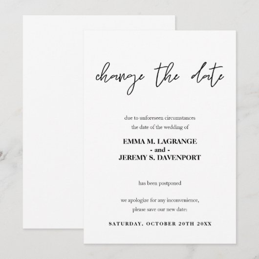 Verandering datum trouwkaart save the date (Voorkant / Achterkant)