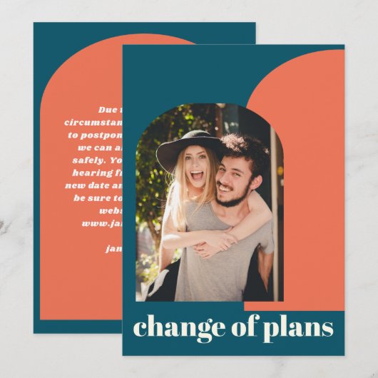 Verandering in huwelijksplannen Kleurrijk Blauw Ge Save The Date (Voorkant / Achterkant)