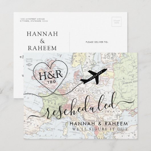 Verandering in plannen uitgestelde bestemming brui aankondigingskaart (Voorkant / Achterkant)