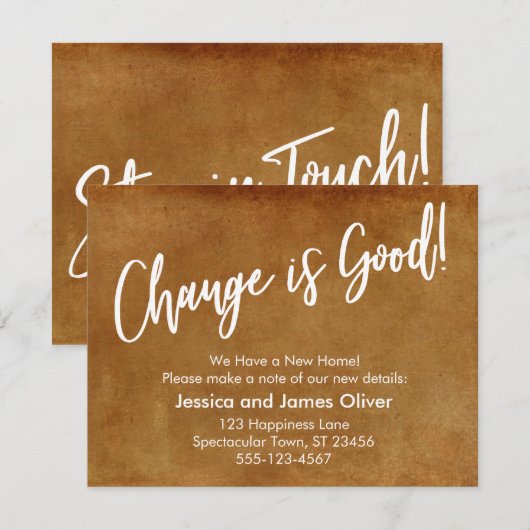 Verandering is goed! Grunge Oranje Bewegende Aanko Kaart (Voorkant / Achterkant)