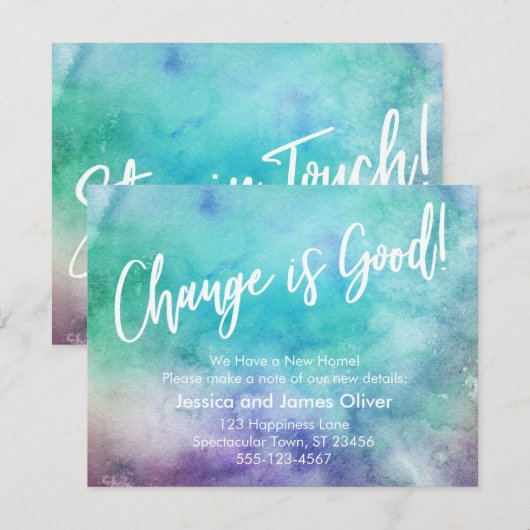 Verandering is goed! Kleurrijke Waterverf Aankondi Kaart (Voorkant / Achterkant)