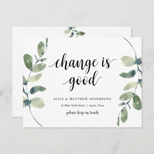 Verandering is goed, Nieuwe aankondiging van het h Briefkaart (Voorkant / Achterkant)