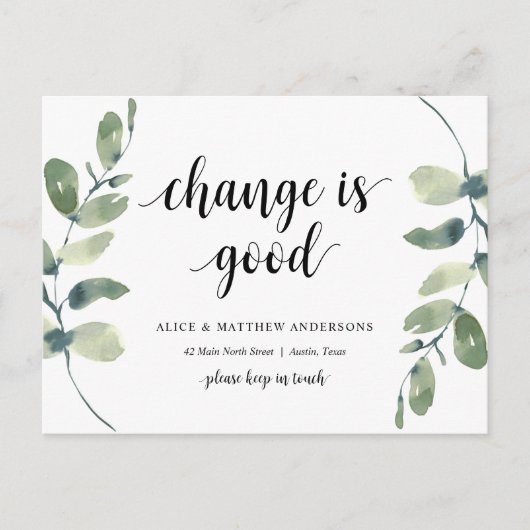 Verandering is goed, Nieuwe aankondiging van het h Briefkaart (Voorkant)