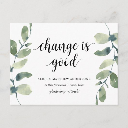 Verandering is goed, Nieuwe aankondiging van het h Briefkaart (Voorkant)