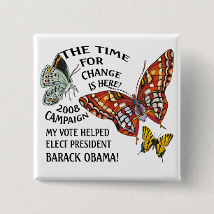 VERANDERING IS HIER, OBAMA WINS! VIERKANTE BUTTON 5,1 CM
