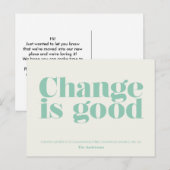 Verandering is kennisgeving goed bewegen // Turquo Aankondigingskaart (Voorkant / Achterkant)