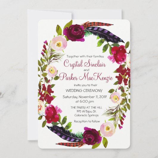 VERANDERING KLEUR - Bourgogne Bloemen bruiloft uit Kaart (Voorkant)