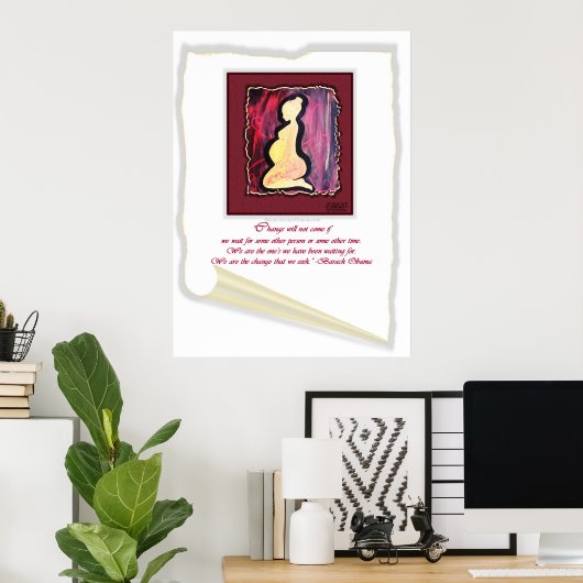 "Verandering komt niet..." Barack Obama Quote Poster (Thuiskantoor)