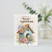 Verandering van adres Birdhouse Flowers Aankondigingskaart (Staand voorkant)