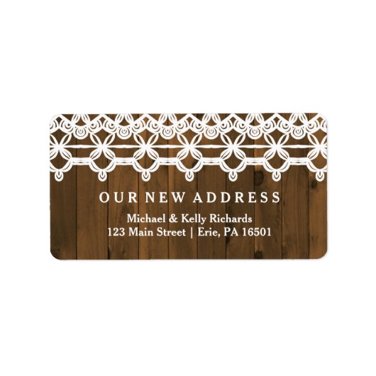 Verandering van adres Bruin rustiek hout en kant Etiket (Voorkant)