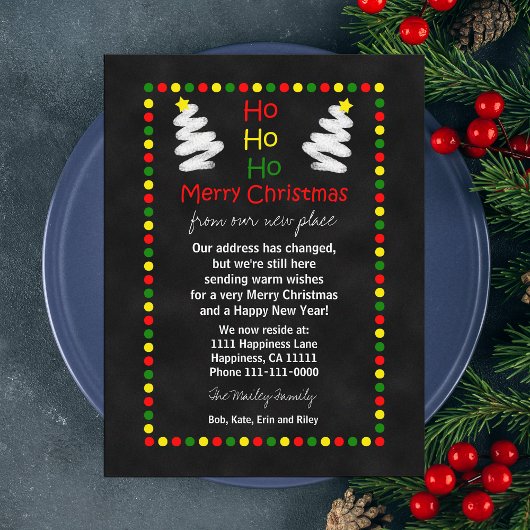 Verandering van adres Chalkboard Christmas Trees Feestdagenkaart